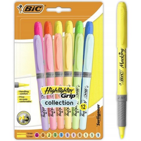 Zakreślacz HIGHLIGHTER GRIP 6x pastel, 6x neon 992562 BIC Zakreślacz HIGHLIGHTER GRIP 6x pastel, 6x neon 992562 BIC
