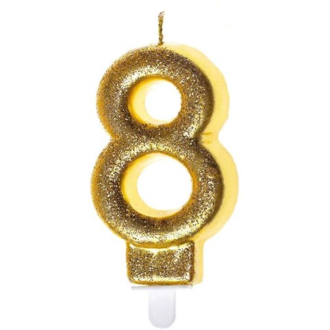 Świeczka urodzinowa złoty brokat 8 SH-687-8 GO PARTY Świeczka urodzinowa złoty brokat 8 SH-687-8 GO PARTY