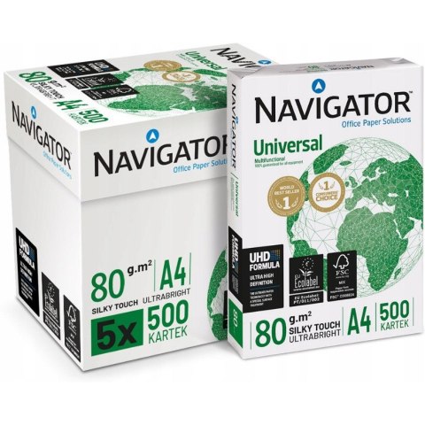 Papier ksero NAVIGATOR 80g A4 – biel 169 CIE, idealny do drukarek laserowych i atramentowych.