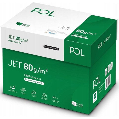 Papier ksero POLJET A4 80g – wysoka białość 166 CIE, idealny do faktur i raportów.