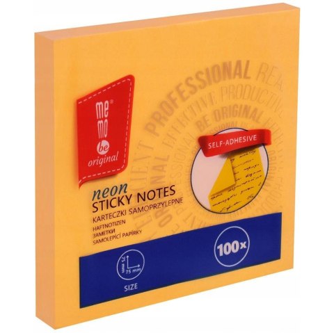 Bloczek samoprzylepny 75x75mm 100k pomarańczowy neonowy MB100-21-100 MEMOBE Bloczek samoprzylepny 75x75mm 100k pomarańczowy neonowy MB100-21-100 MEMOBE