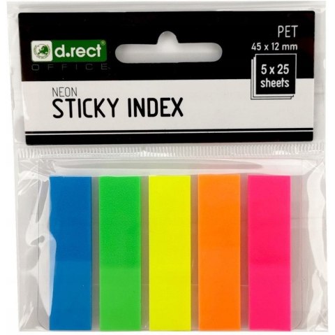 Zakładki indeksujące pet D.RECT 45x12mm/5x25szt 009354 Zakładki indeksujące pet D.RECT 45x12mm/5x25szt 009354