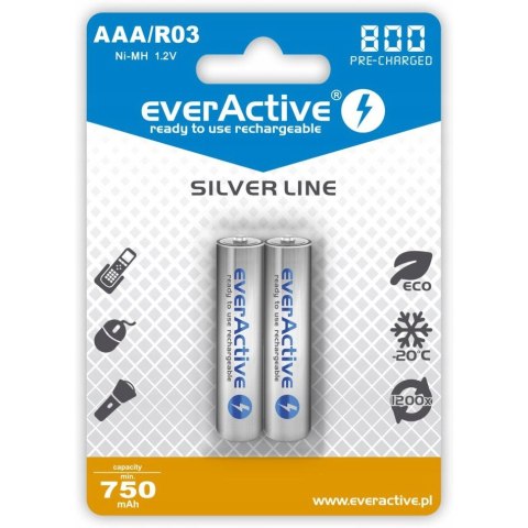 Akumulatorek Ni-MH EVERACTIVE Silver Line AAA/HR03 750mAh blister (2szt) Akumulatorek Ni-MH EVERACTIVE Silver Line AAA/HR03 750mAh blister (2szt)