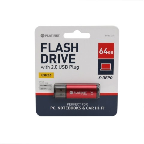 Pamięć USB-A 64GB PLATINET X-DEPO USB 2.0 czerwony (43612) Pamięć USB-A 64GB PLATINET X-DEPO USB 2.0 czerwony (43612)