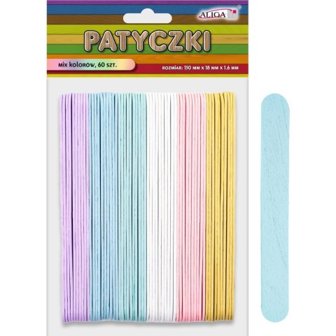 Patyczki mix 6 kolorów pastelowych 150x18x1,6mm (60szt.) PK-4918 ALIGA Patyczki mix 6 kolorów pastelowych 150x18x1,6mm (60szt.) PK-4918 ALIGA