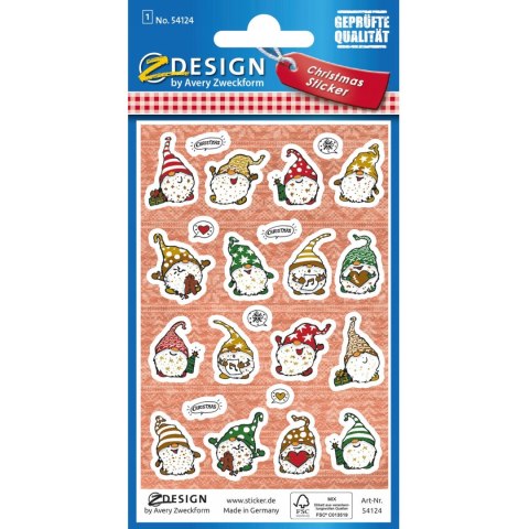 Naklejki papierowe z tłoczeniami - świąteczne skrzaty Z-Design 54124 AVERY ZWECKFORM Naklejki papierowe z tłoczeniami - świąteczne skrzaty Z-Design 54124 AVERY ZWECKFORM