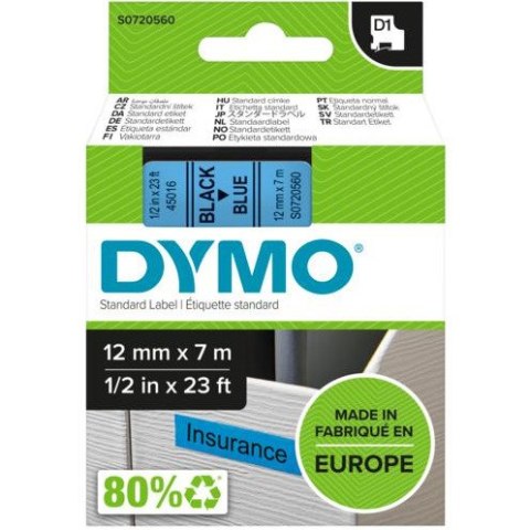 Taśma 12mm/7m czarny /niebieski 45016 DYMO S0720560 Taśma 12mm/7m czarny /niebieski 45016 DYMO S0720560