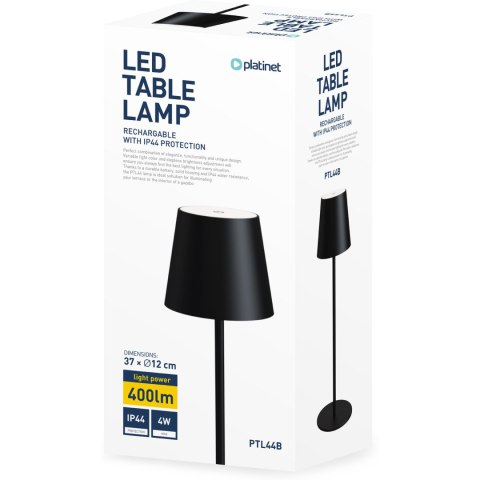 Lampka restauracyjno-barowa led PLATINET czarna 4W 400lm wodoodporna z akumulatorem 4000mAh (45925)