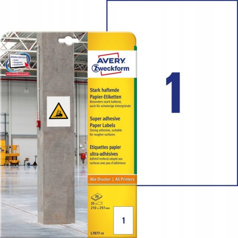 Etykiety papierowe 210x297mm (20arkuszy) L7877-20 AVERY ZWECKFORM Etykiety papierowe 210x297mm (20arkuszy) L7877-20 AVERY ZWECKFORM