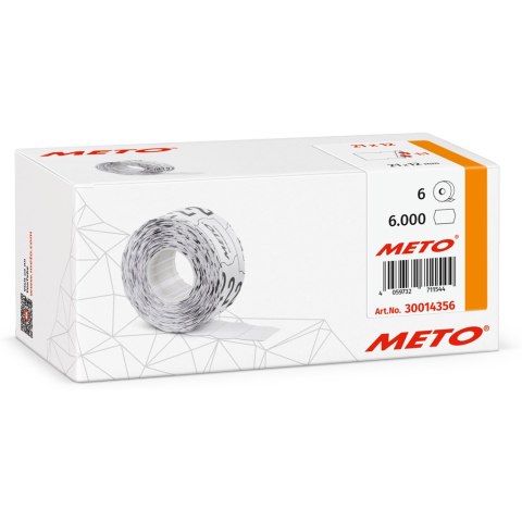 Etykiety cenowe w rolce do metkownicy jednorzędowej 21x12 mm, (6 sztuk) białe z dziurką , trwały klej, METO M30014356 Etykiety cenowe w rolce do metkownicy jednorzędowej 21x12 mm, (6 sztuk) białe z dziurką , trwały klej, METO M30014356