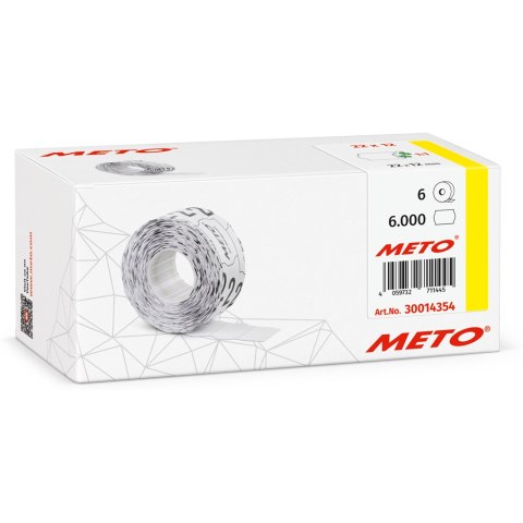 Etykiety cenowe w rolce do metkownicy jednorzędowej 22x12 mm, (6 sztuk) białe faliste, usuwalny klej METO M30014354 Etykiety cenowe w rolce do metkownicy jednorzędowej 22x12 mm, (6 sztuk) białe faliste, usuwalny klej METO M30014354