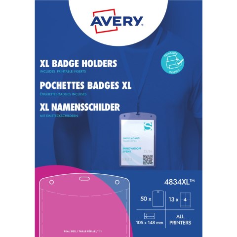 Holder na identyfikatory A6 105x148mm ze smyczą (50 sztuk+52 wkłady) 4834XL AVERY Holder na identyfikatory A6 105x148mm ze smyczą (50 sztuk+52 wkłady) 4834XL AVERY