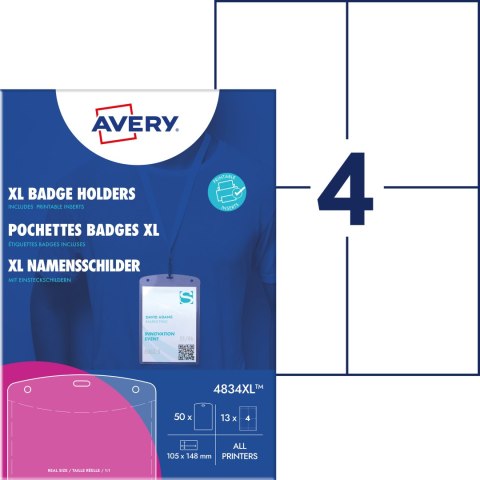Holder na identyfikatory A6 105x148mm ze smyczą (50 sztuk+52 wkłady) 4834XL AVERY Holder na identyfikatory A6 105x148mm ze smyczą (50 sztuk+52 wkłady) 4834XL AVERY