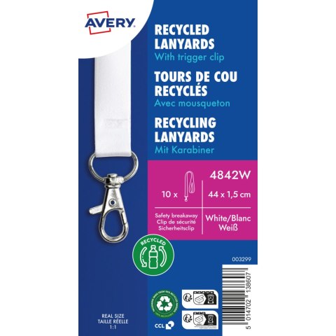 Smycz z karabińczykiem (10 sztuk) 440x15mm biała 4842W AVERY Smycz z karabińczykiem (10 sztuk) 440x15mm biała 4842W AVERY