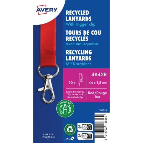 Smycz z karabińczykiem (10 sztuk) 440x15mm czerwona 4842R AVERY Smycz z karabińczykiem (10 sztuk) 440x15mm czerwona 4842R AVERY