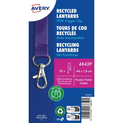 Smycz z karabińczykiem (10 sztuk) 440x15mm fiolet 4842P AVERY Smycz z karabińczykiem (10 sztuk) 440x15mm fiolet 4842P AVERY