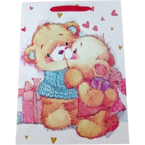 Torebka prezentowa 26x32x12cm A4 lux MISIE z brokatem ROZETTE