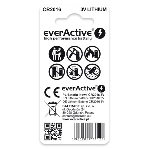 Bateria EVERACTIVE CR2016 litowa blister (2szt) Bateria EVERACTIVE CR2016 litowa blister (2szt)