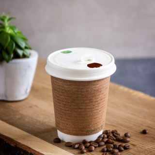 Pokrywka papierowa do kubka 300-500ml biała (50 szt). 90mm 100% biodegradowalna VLID89P VEGWARE