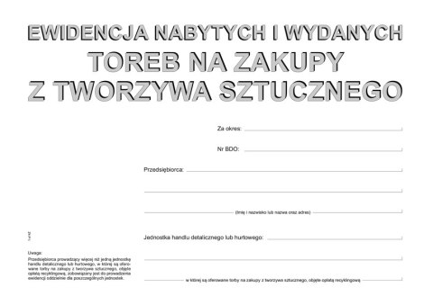 S-200-3 Ewidencja nabytych i wydanych toreb na zakupy z tworzywa sztucznego MICHALCZYK I PROKOP S-200-3 Ewidencja nabytych i wydanych toreb na zakupy z tworzywa sztucznego MICHALCZYK I PROKOP