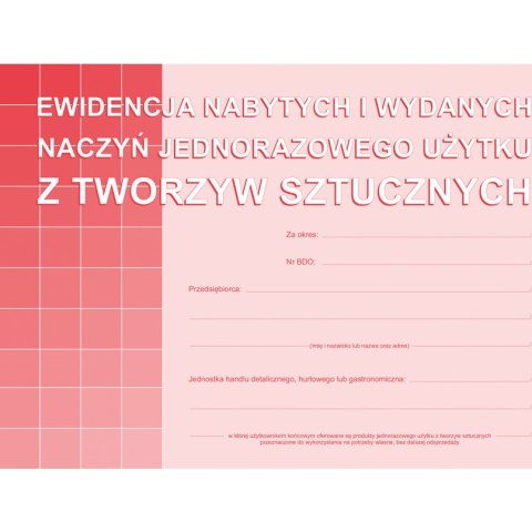 S-210-3 Ewidencja nabytych i wydanych naczyń jednorazowego użytku z tworzyw sztucznych MICHALCZYK I PROKOP S-210-3 Ewidencja nabytych i wydanych naczyń jednorazowego użytku z tworzyw sztucznych MICHALCZYK I PROKOP