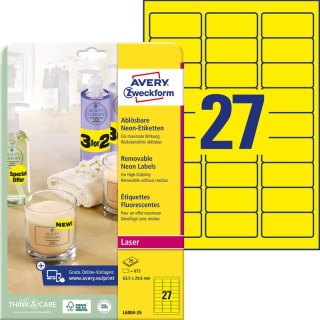 ETYKIETY A4 AVERY 63,5*29,6mm ŻÓŁTE 25szt