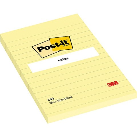 KARTECZKI POST-IT 102x152mm LINIE ŻÓŁTE 100szt