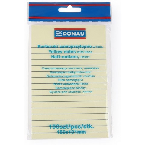 Karteczki Donau 101x150mm w linie żółte 100szt