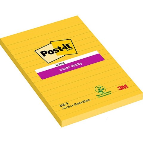 KARTECZKI POST-IT SUPER STICKY 102x152mm ŻÓŁTE 75szt