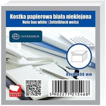 KOSTKA PAPIEROWA 85x85x50mm NIEKLEJONA BIAŁA