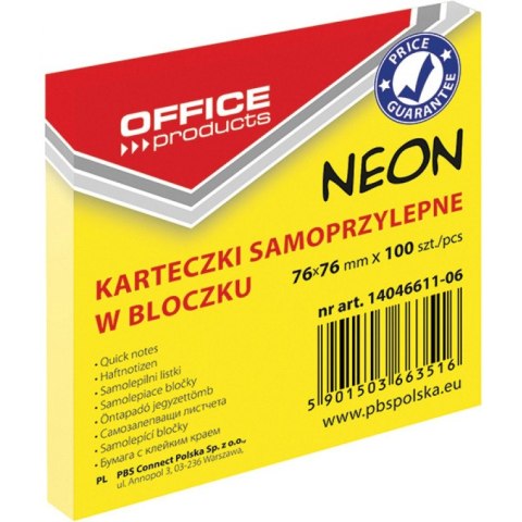 Karteczki Office Products 76x76mm żółte 100szt