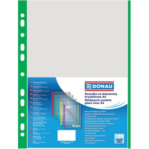 Koszulki Donau A4/40µm (brzeg zielony) groszkowe 100szt