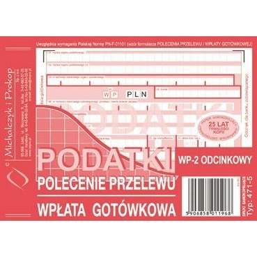 PODATKI - POLECENIE PRZELEWU/WPŁATA GOTÓWKOWA A6 (O+1K)