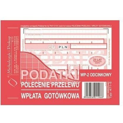 PODATKI - POLECENIE PRZELEWU/WPŁATA GOTÓWKOWA A6 (O+3K)