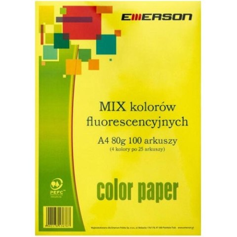 Papier Emerson A4/80g fluorescencyjny 4 kolory (4x25)