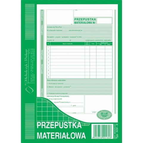 PRZEPUSTKA MATERIAŁOWA A5 (O+1K)