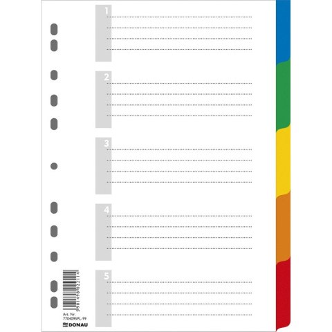Przekładki PP Donau A4 5 kolorów