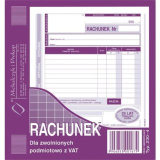 RACHUNEK DLA ZWOLNIONYCH Z VAT 2/3 A5 (O+1K)