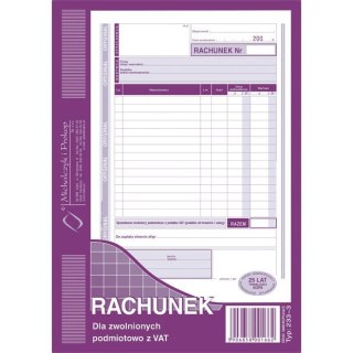 RACHUNEK DLA ZWOLNIONYCH Z VAT A5 (O+1K)