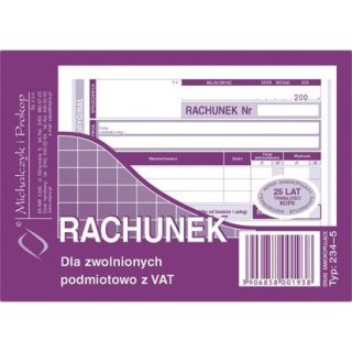 RACHUNEK DLA ZWOLNIONYCH Z VAT A6 (O+1K)