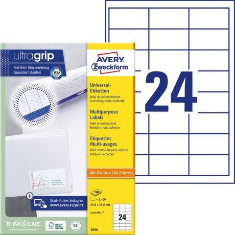 ETYKIETY A4 AVERY 64,6*33,8mm BIAŁE 100szt