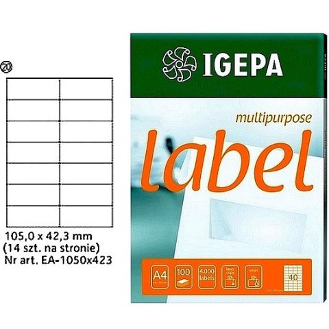 ETYKIETY A4 IGEPA 105*42,3mm BIAŁE 100szt