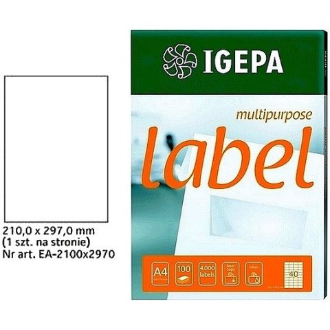 ETYKIETY A4 IGEPA 210*297mm BIAŁE 100szt