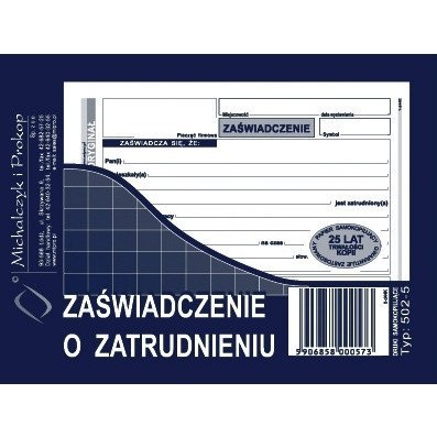 ZAŚWIADCZENIE O ZATRUDNIENIU A6 (O+1K)