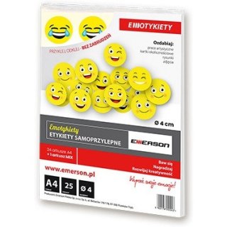 Etykiety Emerson A4 śr.40mm "emotki" (25)