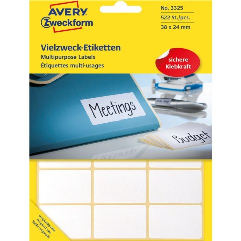 ETYKIETY AVERY 38x24mm DO OPISU RĘCZNEGO BIAŁE 522szt