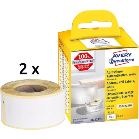 Etykiety na rolce Avery Zweckform 89x28mm białe 260szt