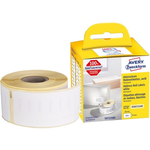 Etykiety na rolce Avery Zweckform 89x36mm białe 260szt