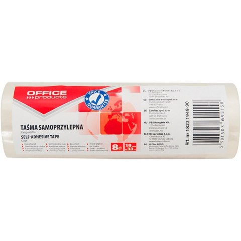 Taśma biurowa Office Products 19mm/30m transparentna 8szt