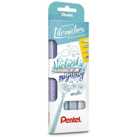 Zestaw do liternictwa Pentel Brush Sign Pen "Niebieskie migdały"